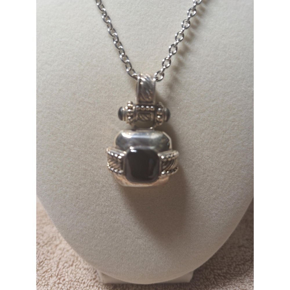 Black onyx sterling silver pendant with 18 inch stainless steel rope chain not